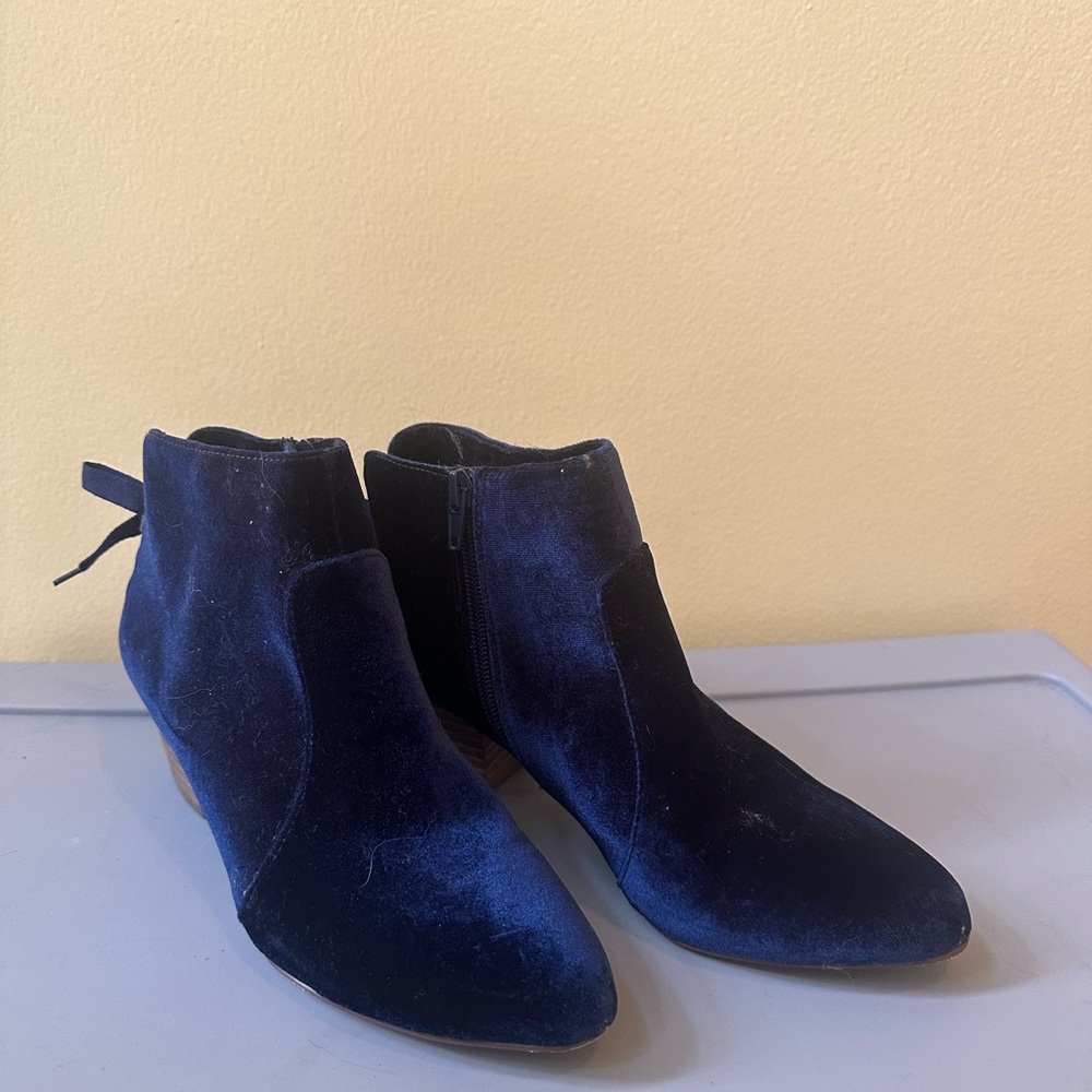 Restricted Velvet Ankle Boots in Navy